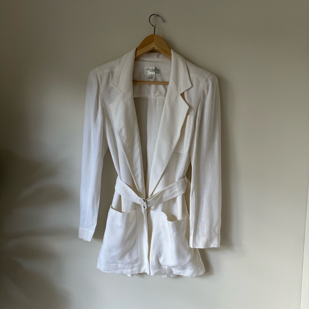 VTG 90s Christian Dior Separates Belted Blazer Shacket Luxury Minimalist Elegant